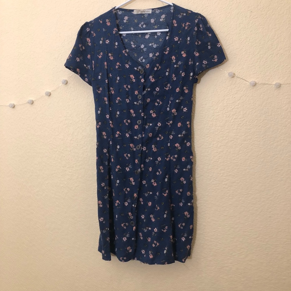 Blue and Pink Floral Print Lace-Up Mini Dress